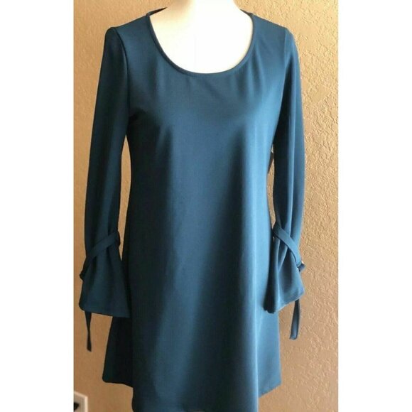 The Vanity Room Teal Long Sleeve Shift Dress Small - Picture 3 of 8